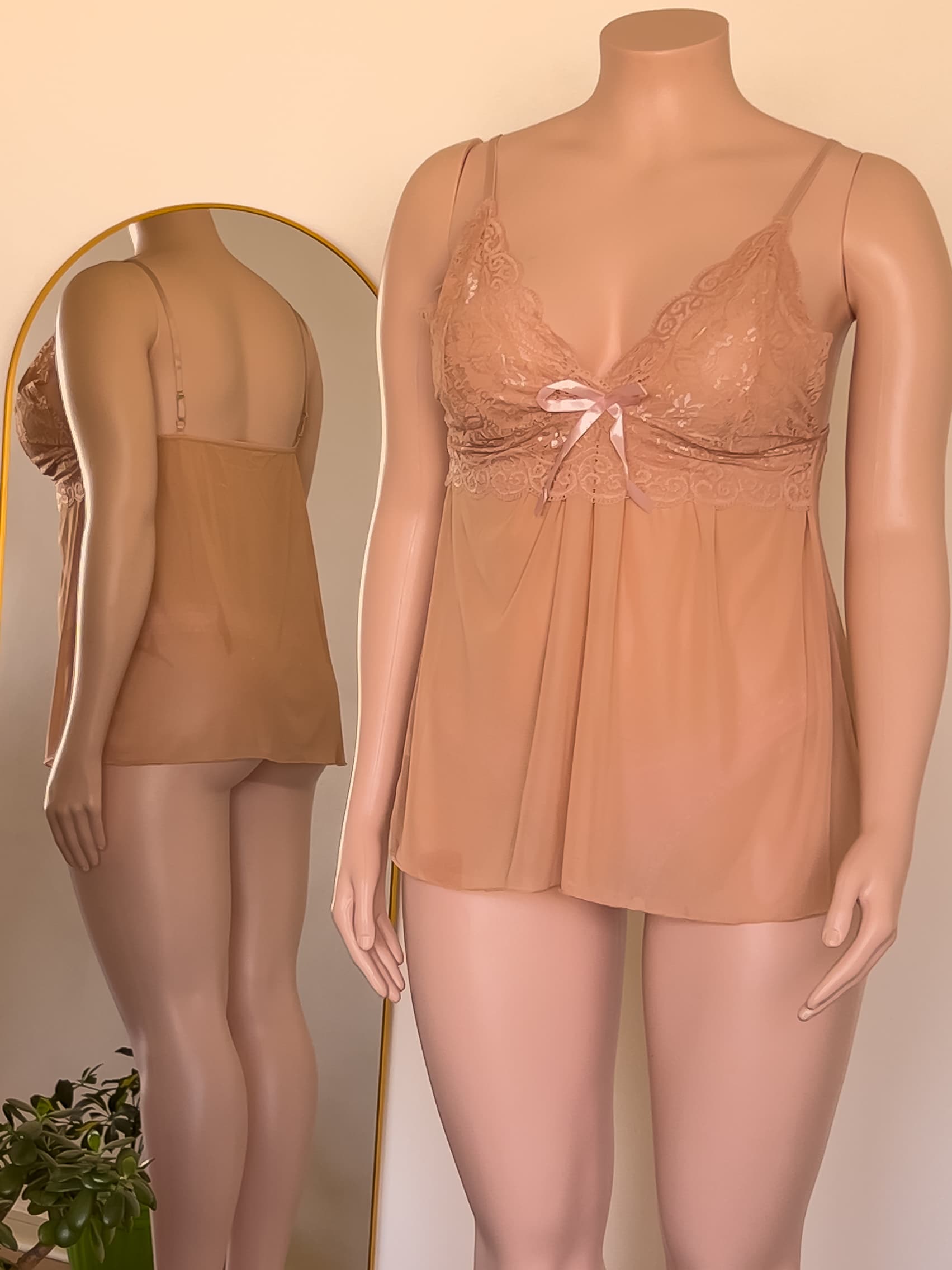 Babydoll Celine beige de encaje, lencería premium ALEHVIDA Chile