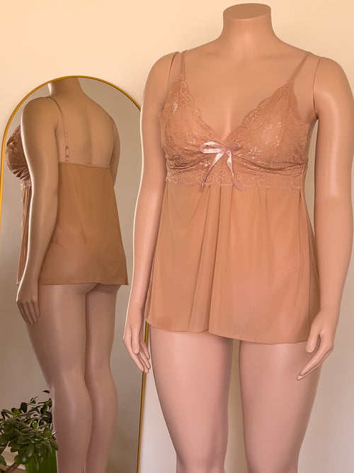 Babydoll Celine beige de encaje, lencería premium ALEHVIDA Chile