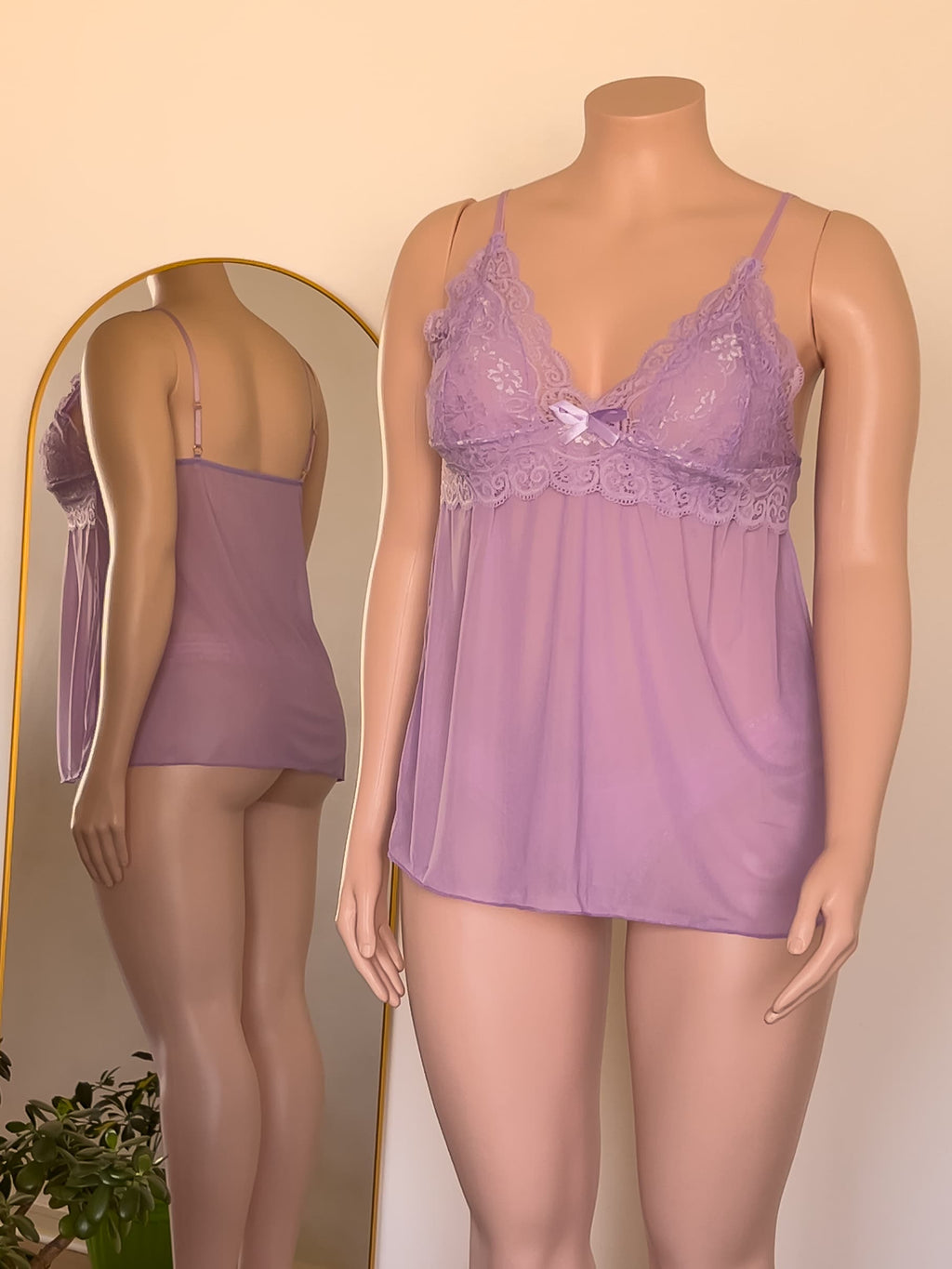 Babydoll Celine púrpura de encaje, lencería premium ALEHVIDA Chile