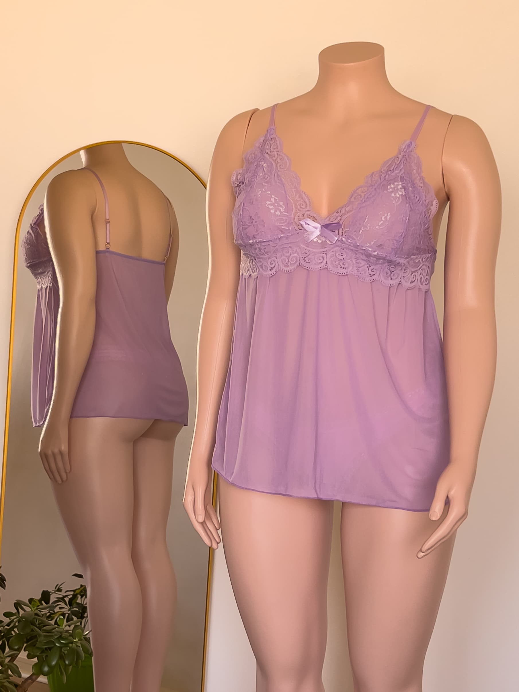 Babydoll Celine púrpura de encaje, lencería premium ALEHVIDA Chile