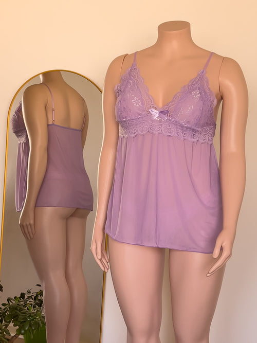 Babydoll Celine púrpura de encaje, lencería premium ALEHVIDA Chile