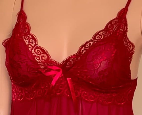 Babydoll Celine rojo de encaje, lencería premium ALEHVIDA Chile