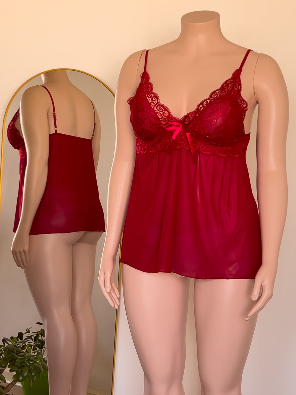 Babydoll Celine rojo de encaje, lencería premium ALEHVIDA Chile