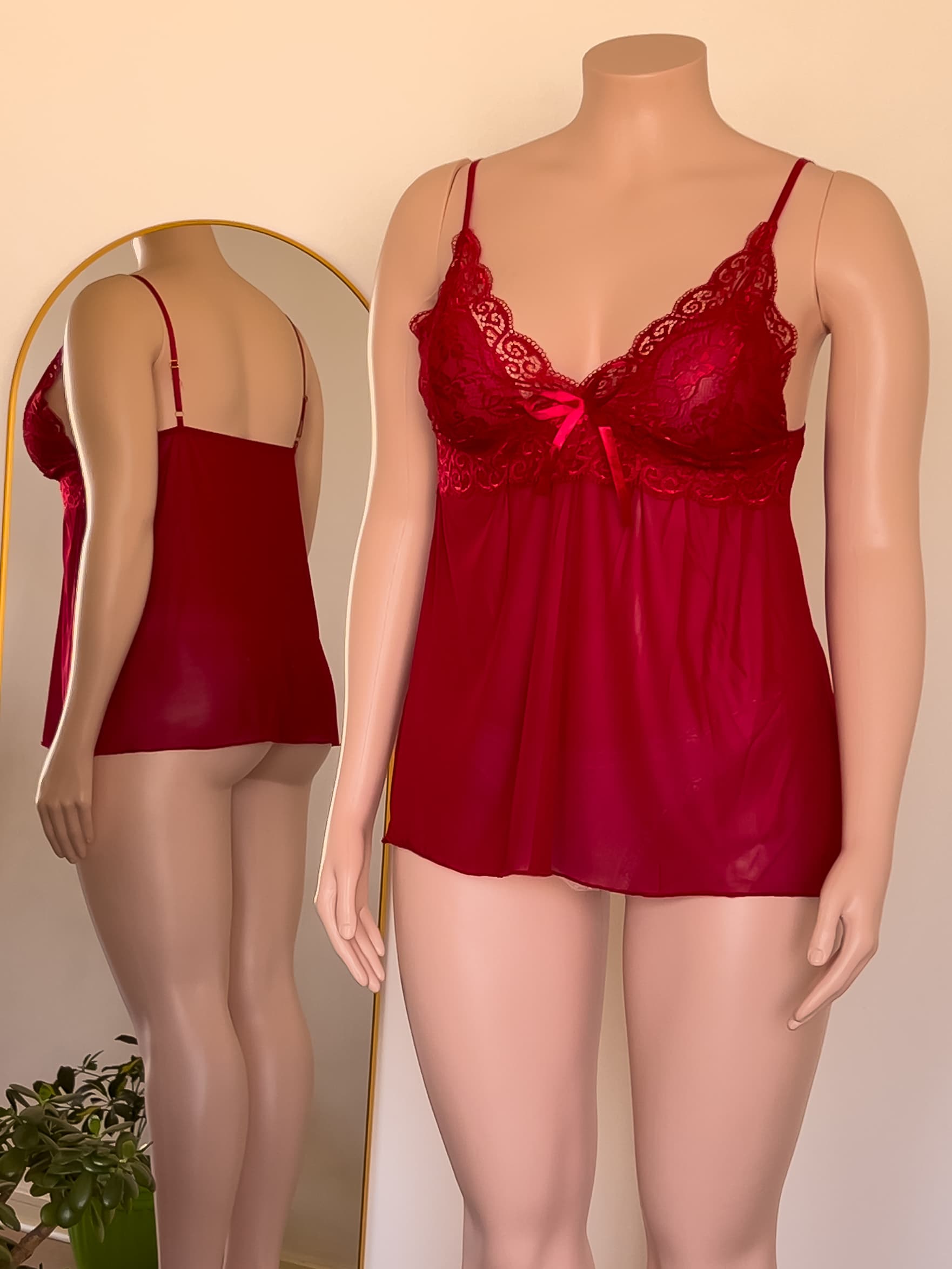 Babydoll Celine rojo de encaje, lencería premium ALEHVIDA Chile