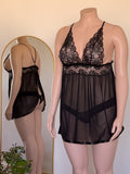 Babydoll Julieta negro de encaje, lencería premium ALEHVIDA Chile