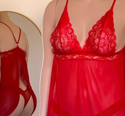Babydoll Julieta rojo de encaje, lencería premium ALEHVIDA Chile"