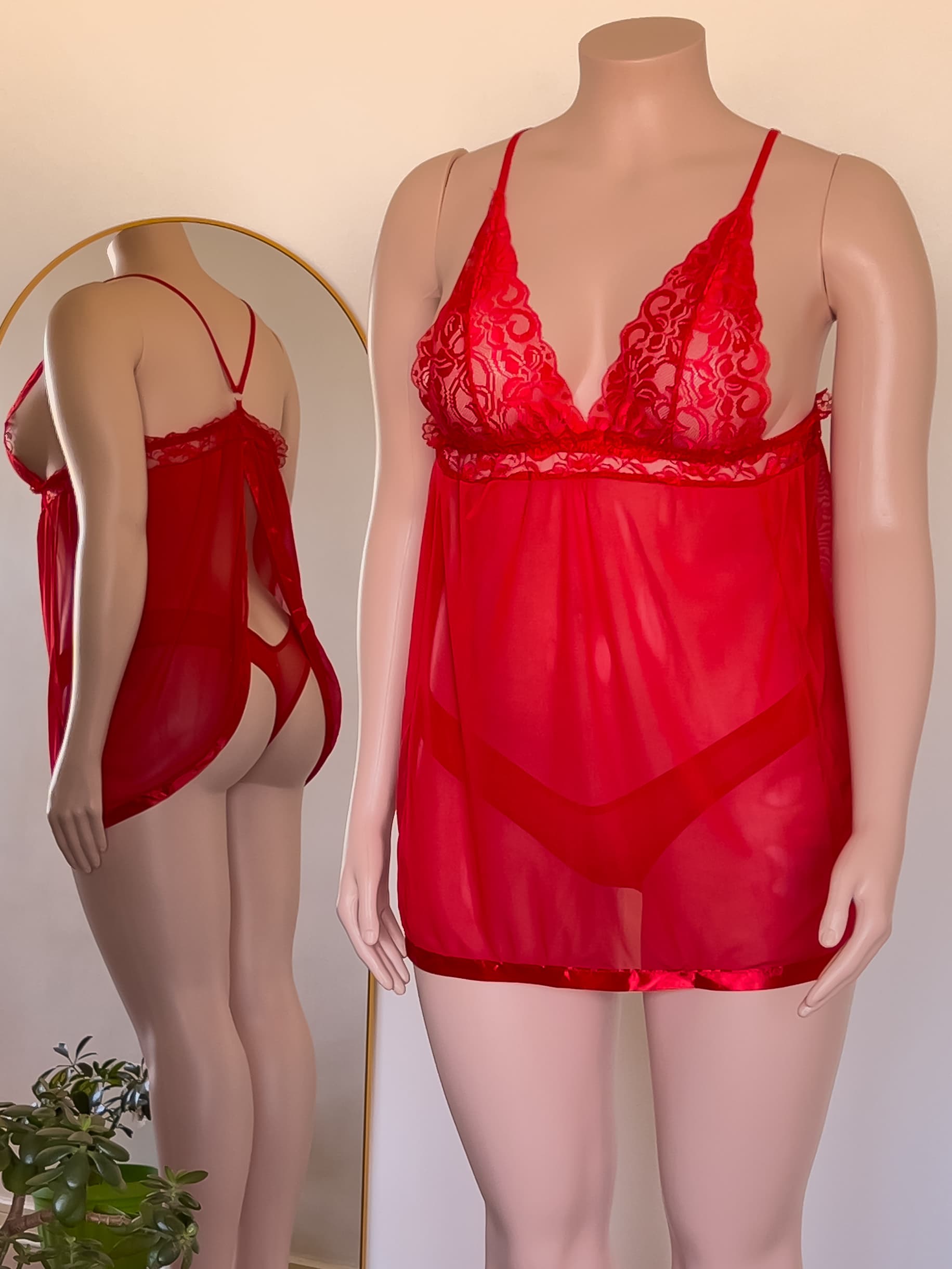 Babydoll Julieta rojo de encaje, lencería premium ALEHVIDA Chile"