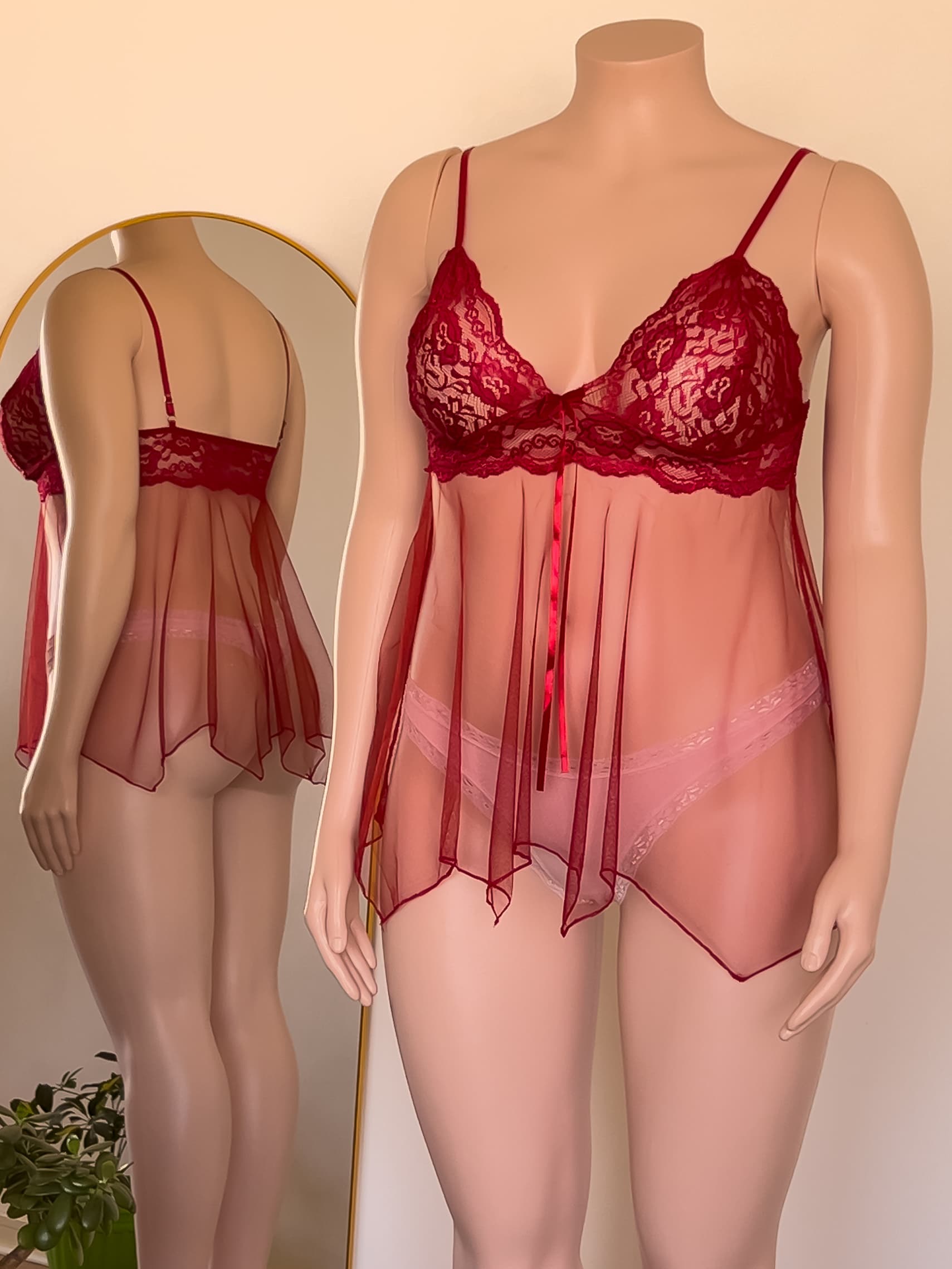 Babydoll Luz rojo de encaje, lencería premium ALEHVIDA Chile