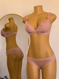 Conjunto Catalina rosado de encaje, lencería premium ALEHVIDA Chile